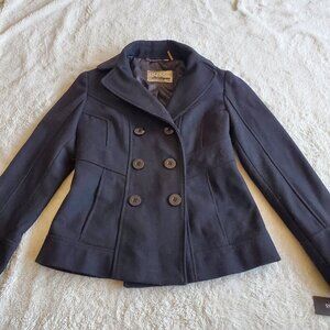 NWT Guess Classic‎ Black Wool Blend Double Button Down Pea Coat Jacket Women S